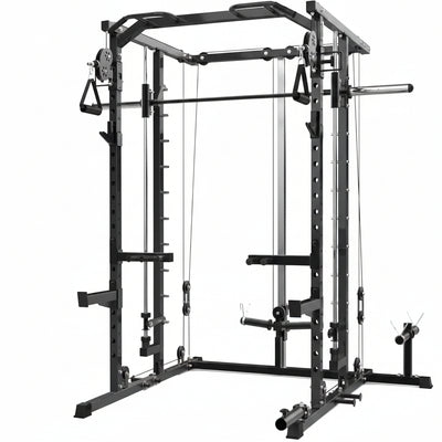 Power Cage, Smith Machine Squat Rack, Heavy Duty Power Rack for Home Gym with Pulley System, Dip Bar, LAT Pulldown, Multifunctional Squat Rack for Home Gym