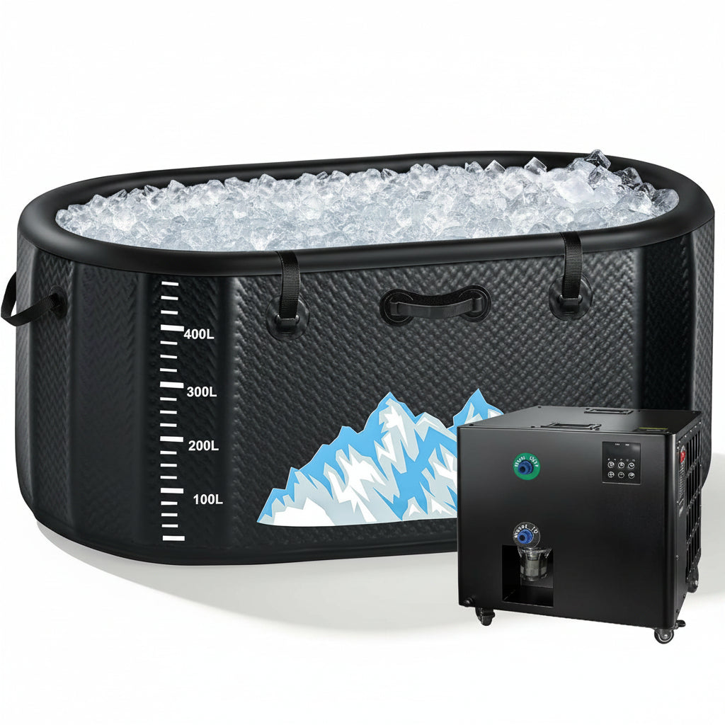 Cold Plunge Tub, 248 Gallon, 1 Horsepower, Heavy-Duty Ice Bath Tub for Athletes with Hot & Cold, Portable Inflatable Plunge Chiller with Water Treatment Kit, Immersion Therapy, Wifi (Black, 1 Set)