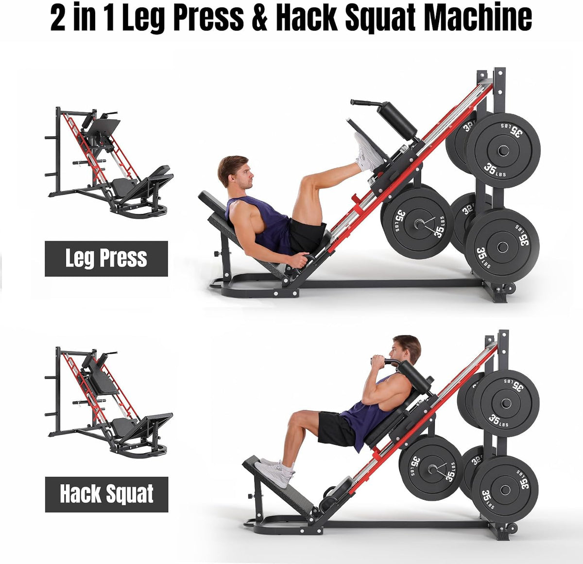 Leg Press Hack Squat Machine Combo for Home Gym, Upgraded Leg Press