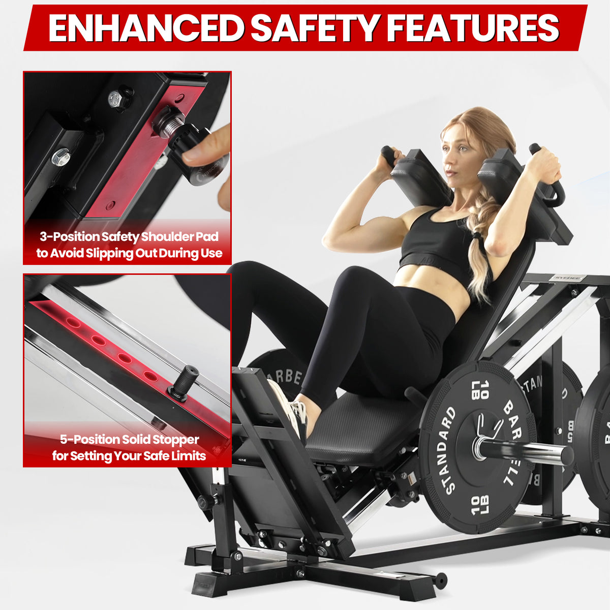 Compact Leg Sled Machine, Leg Press Machine Capacity 1000Lbs, Hack Squat Machine Combo, Calf Raise Home Gym