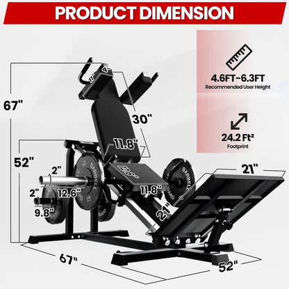 Compact Leg Sled Machine, Leg Press Machine Capacity 1000Lbs, Hack Squat Machine Combo, Calf Raise Home Gym