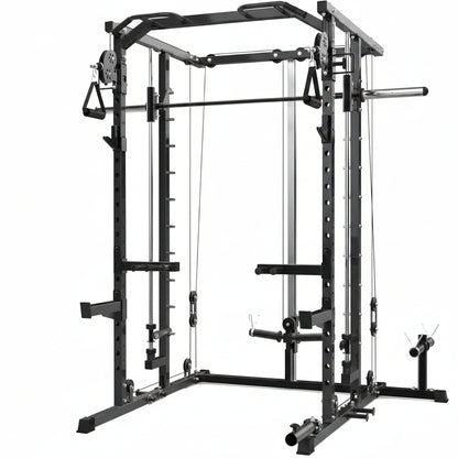 Power Cage, Smith Machine Squat Rack, Heavy Duty Power Rack for Home Gym with Pulley System, Dip Bar, LAT Pulldown, Multifunctional Squat Rack for Home Gym