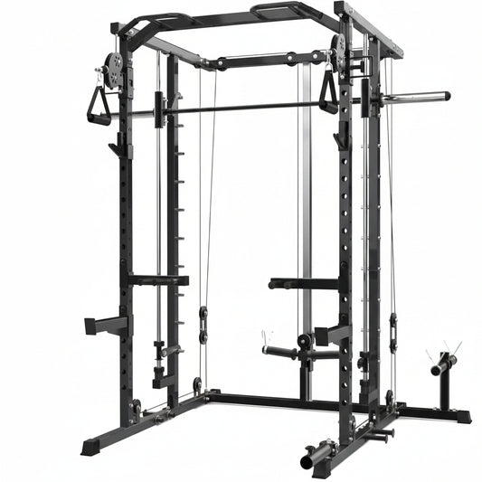 Power Cage, Smith Machine Squat Rack, Heavy Duty Power Rack for Home Gym with Pulley System, Dip Bar, LAT Pulldown, Multifunctional Squat Rack for Home Gym