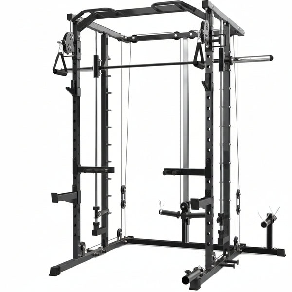 Power Cage, Smith Machine Squat Rack, Heavy Duty Power Rack for Home Gym with Pulley System, Dip Bar, LAT Pulldown, Multifunctional Squat Rack for Home Gym