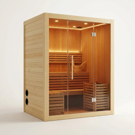 2-3 Person Traditional Steam Sauna, Flat Frame Home Sauna with 3000W, LED Lights, Speaker, Adjustable Temp, 10-Yr Warranty — Studio Shot